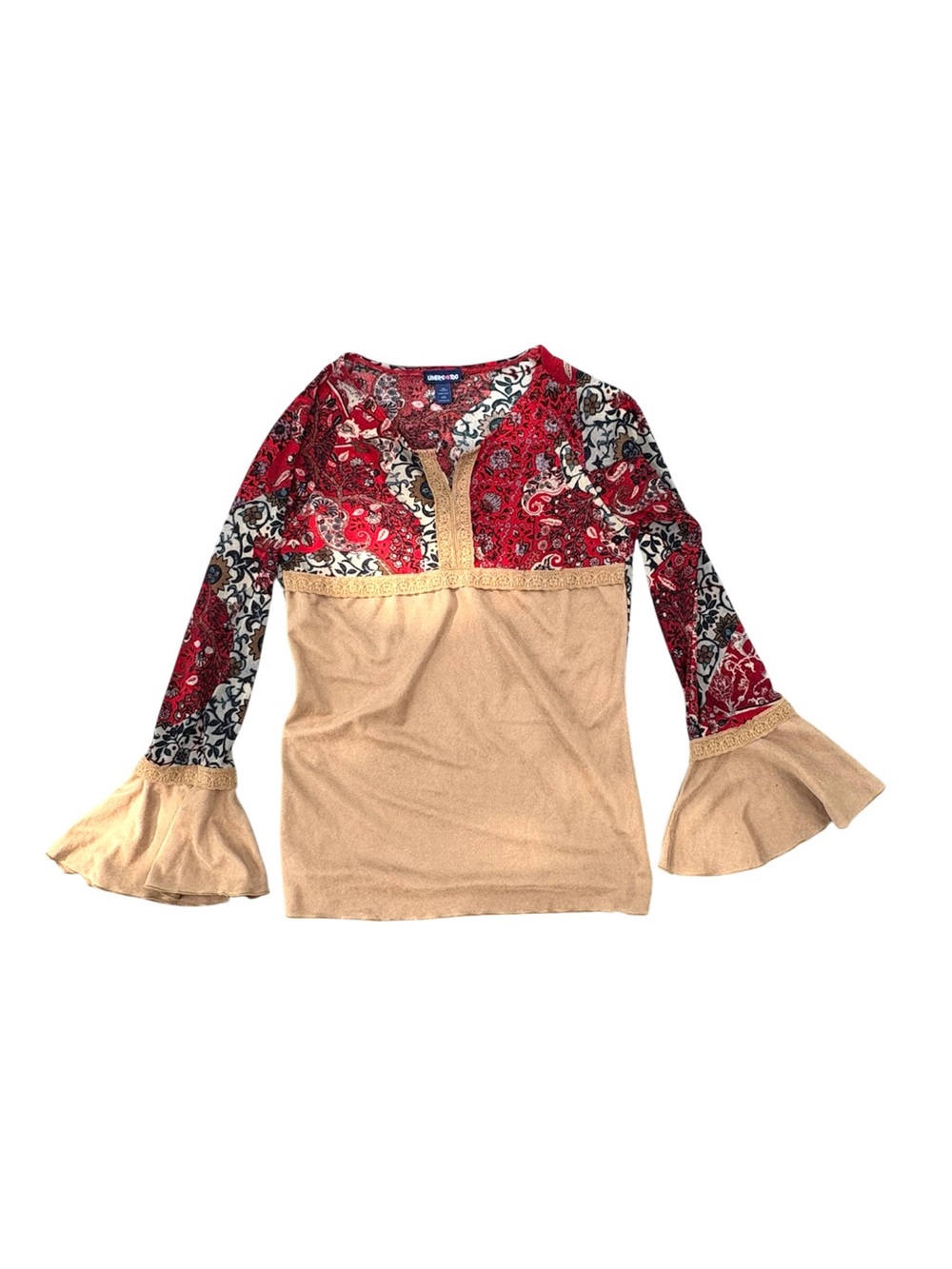 Y2K Limited Too Bell Sleeve Top Boho Fairy Suede S/M